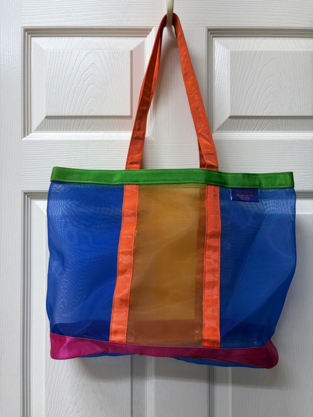 Escada Multicolor Mesh Tote in Blue, Orange, Green